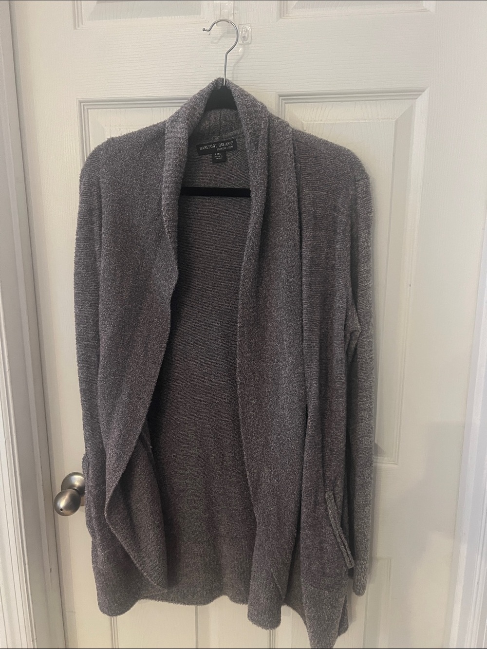 Barefoot Dreams Cozy Chic Gray Blue (Pacific) Open-Front Shawl Collar Cardigan